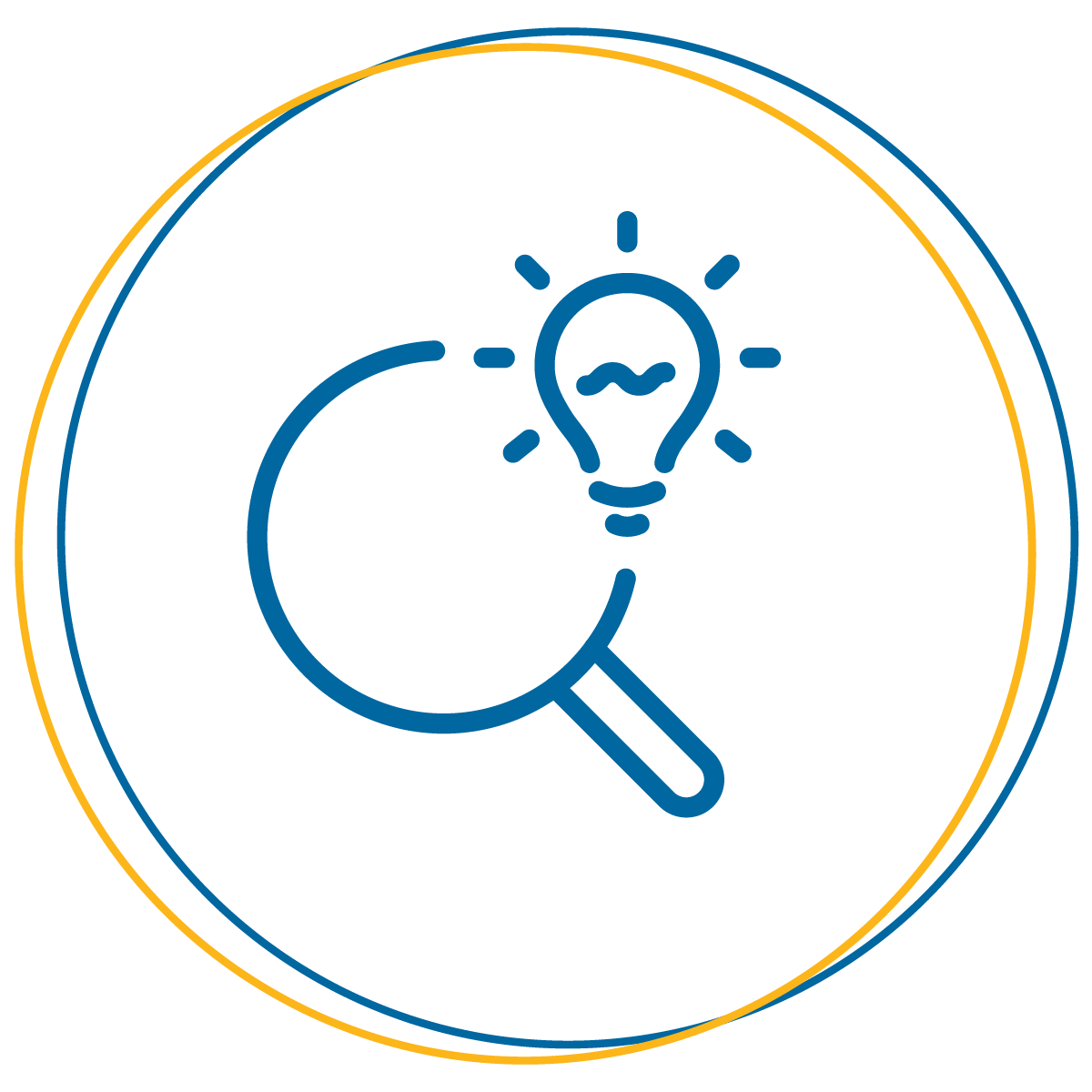 Icon - magnifying glass with lightbulb in upper right quadrant