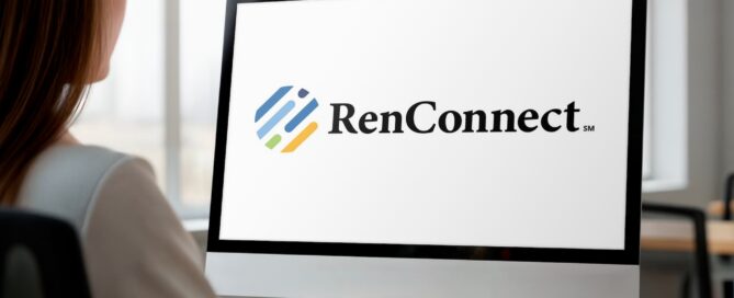 RenConnect logo on a computer monitor, showing a circular multicolored icon beside the word “RenConnect.”